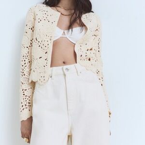 MANGO OPENWORK KNITTED JACKET WITH SCALLOPED HEM